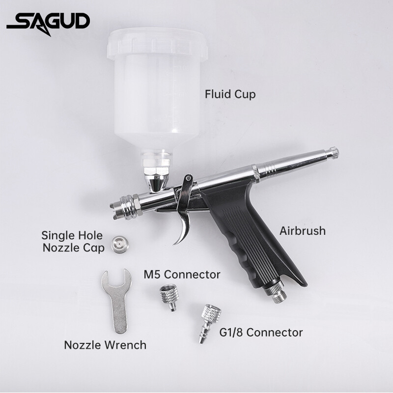 Airbrush 100cc puodelio rinkinys 0,5 mm dvigubo veikimo gravitacinio oro šepetėlio jungties priedai Trijų skylių antgalio dangtelis, skirtas nagų dailėms dažyti automobilius