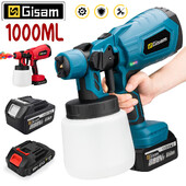 Belaidis dažų purkštuvas HVLP elektrinis purškimo pistoletas srauto valdymas automobilių baldams plieno dangos aerozolis su 2 ličio baterijomis 1000ml