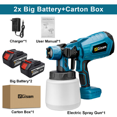 Belaidis dažų purkštuvas HVLP elektrinis purškimo pistoletas srauto valdymas automobilių baldams plieno dangos aerozolis su 2 ličio baterijomis 1000ml