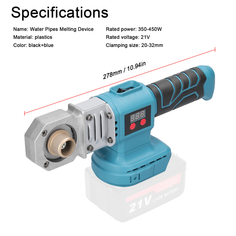 Akumulatorski stroj za zavarivanje PPR cijevi 350-450 ℃ Vodene cijevi s konstantnom temperaturom za taljenje zavarivač Hot Melt stroj za Makita bateriju