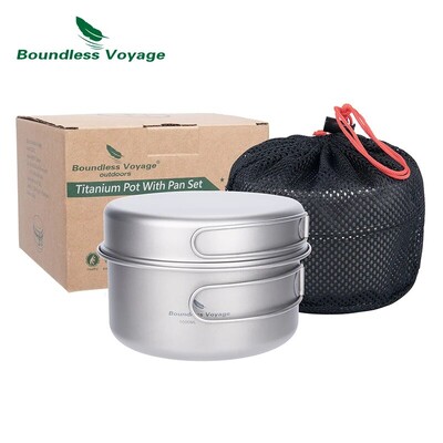 Set de oale din titan Boundless Voyage cu mânere pliabile Vase de gătit pentru camping Drumeții în aer liber