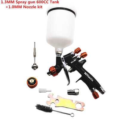 1,3 mm purškimo pistoletas su 1,0 mm purkštukų komplektu 600 CC/400 CC bako oro purškimo pistoleto dažų maišymo puodeliu ir adapteriu mini purškimo pistoleto dažų purškimo pistoletas