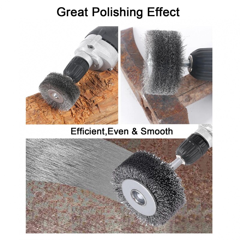 2 colių nerūdijančio plieno vielinis šepetys, skirtas elektriniam grąžto šlifuokliui poliruoti dažus rūdžių šalinimui 1/4 colio koteliu sunkiųjų ratų šepečiai
