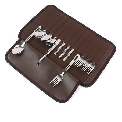 Camping Outdoor Cutler Set Lusikas Chopsticks Kahvel Knoad Täiskomplekt koos kotiga