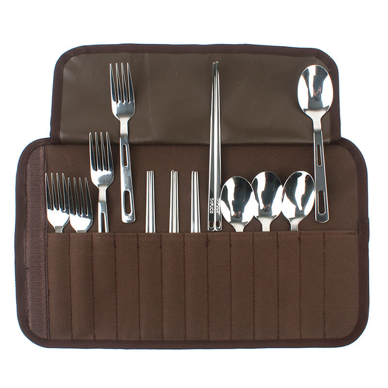 Camping Outdoor Cutler Set Lusikas Chopsticks Kahvel Knoad Täiskomplekt koos kotiga