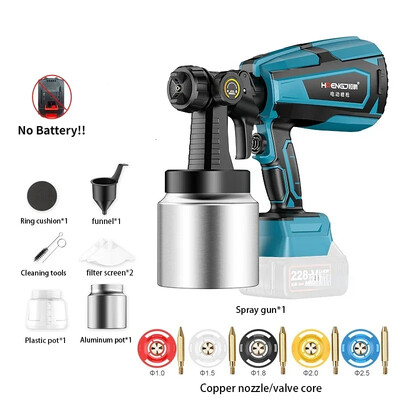 Atnaujinkite 48 V 1000 ml belaidį elektrinį purškimo pistoletą dažų purkštuvą automobilių baldams plieno dangos aerografas 5 antgalis Makita akumuliatoriui