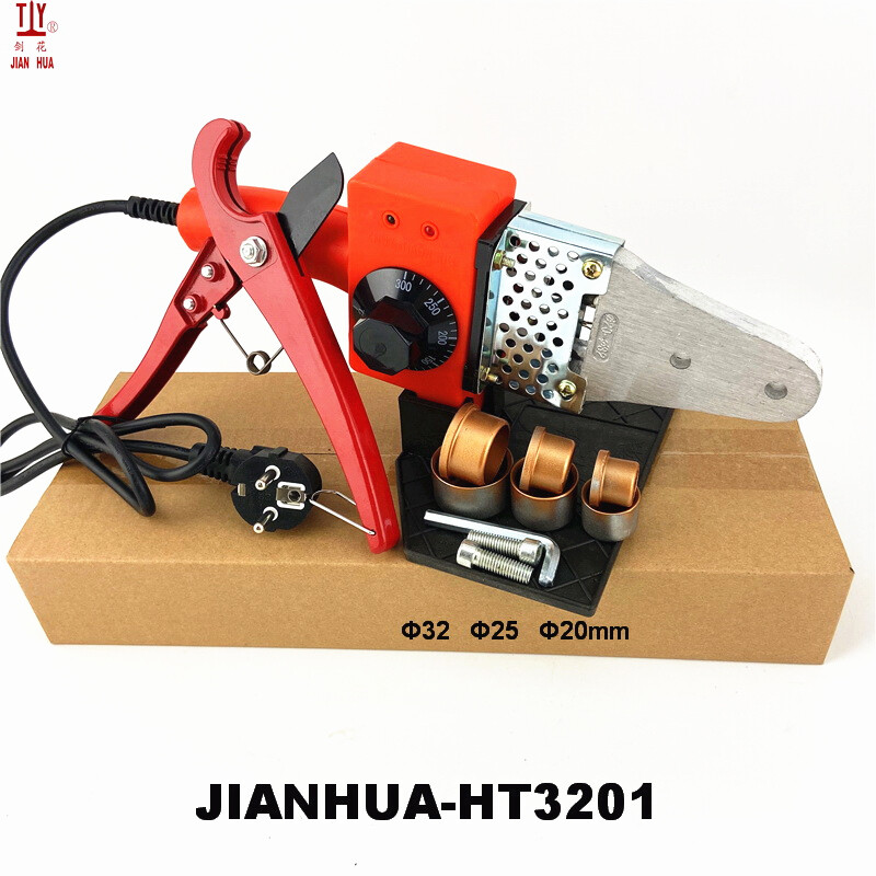 HT32 Crveni pvc stroj za zavarivanje topljenjem cijevi Vodoinstalaterski alati 20 mm 25 mm 32 mm glava za matrice AC 220 V 600 W Ppr aparati za zavarivanje Zavarivač plastike