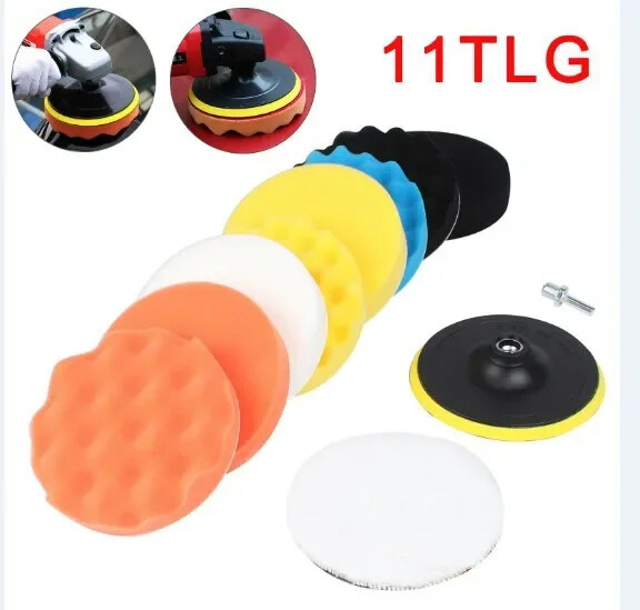 3'' 11 τμχ/σετ Δίσκος αφρού με βούρτσα τρυπανιού για γυάλισμα Αυτοκόλλητο γυαλιστικό μαξιλαράκι γυαλίσματος τροχού σφουγγάρι από μαλλί