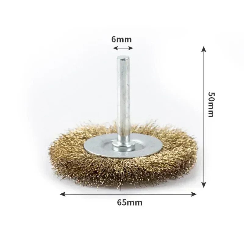 Naujas 50 mm/65 mm plieninis vielinis šepetys žalvariu dengti ratai šepečiai grąžtai sukamieji įrankiai metalo rūdžių šalinimo poliravimo šepetys
