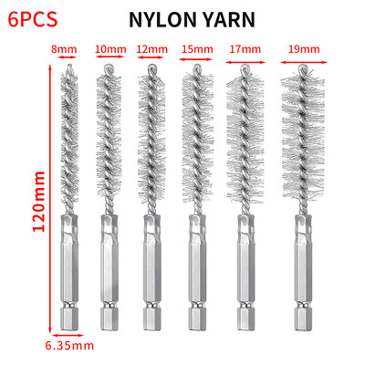 6 vnt plieninis vielinis šepetys, susuktas vielinis nerūdijančio plieno valymo šepetys su rankena 1/4 šešiakampio koto, skirto elektrinio gręžimo smūginiam suktuvui