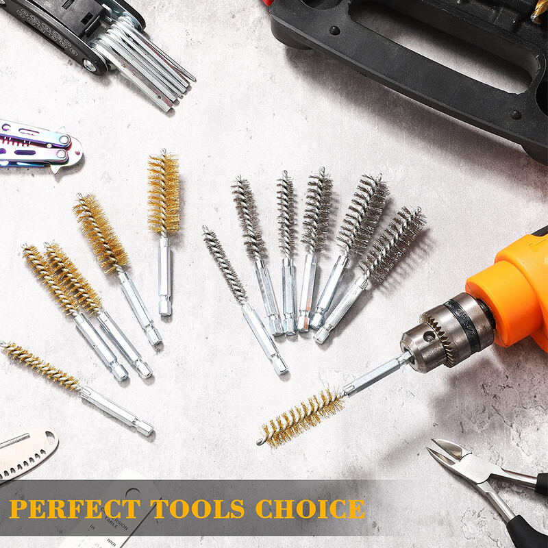 6 vnt plieninis vielinis šepetys, susuktas vielinis nerūdijančio plieno valymo šepetys su rankena 1/4 šešiakampio koto, skirto elektrinio gręžimo smūginiam suktuvui