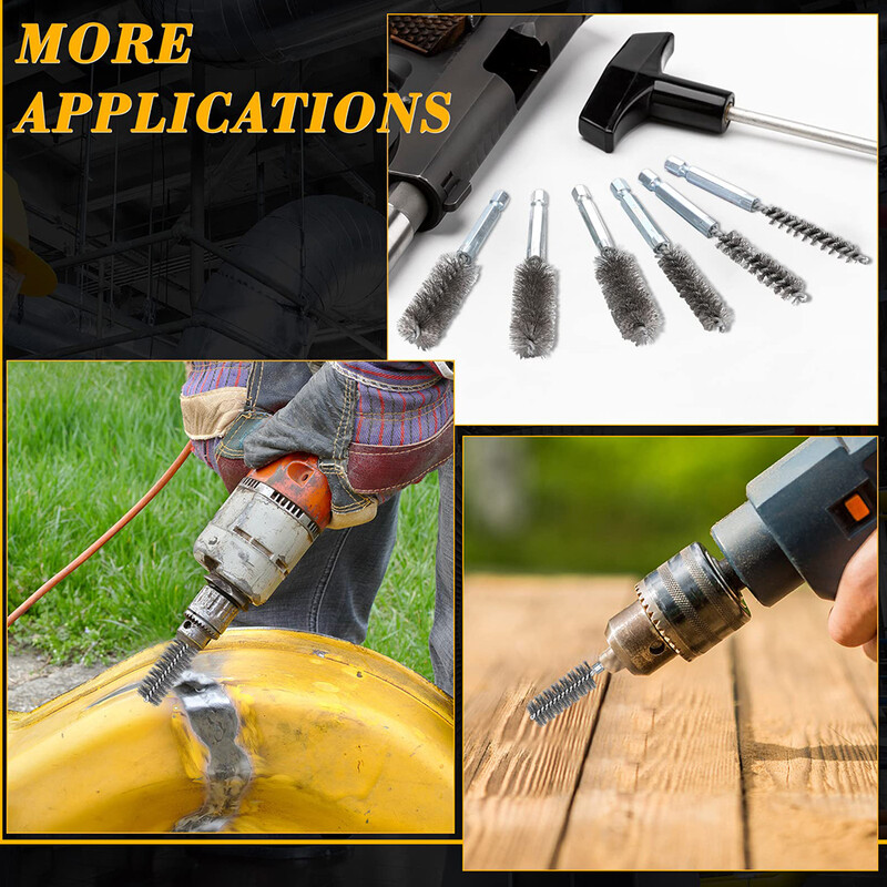 6 vnt plieninis vielinis šepetys, susuktas vielinis nerūdijančio plieno valymo šepetys su rankena 1/4 šešiakampio koto, skirto elektrinio gręžimo smūginiam suktuvui