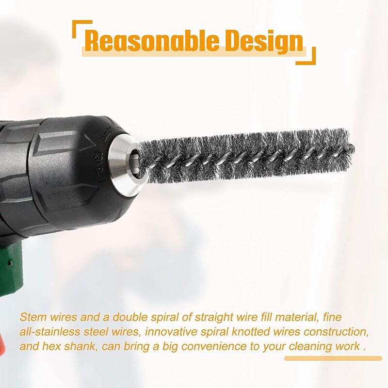 Nerūdijančio plieno skylėtas šepetys Vielinis šepetys, skirtas elektrinio grąžto valymui Vielinis šepetys Nerūdijančio plieno šepetys su šešiakampio koto rankena