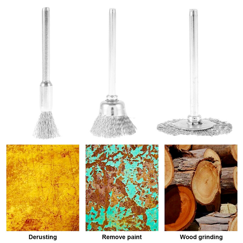 60 vnt. Vielinis šepetys Nerūdijančio plieno gofruotas vielos ratas Kelių dydžių vielinio grąžto šepečio valymas šurmuliavimo įrankis Rankinio gręžimo priedas