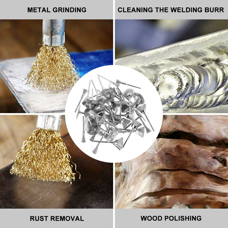 60 vnt. Vielinis šepetys Nerūdijančio plieno gofruotas vielos ratas Kelių dydžių vielinio grąžto šepečio valymas šurmuliavimo įrankis Rankinio gręžimo priedas