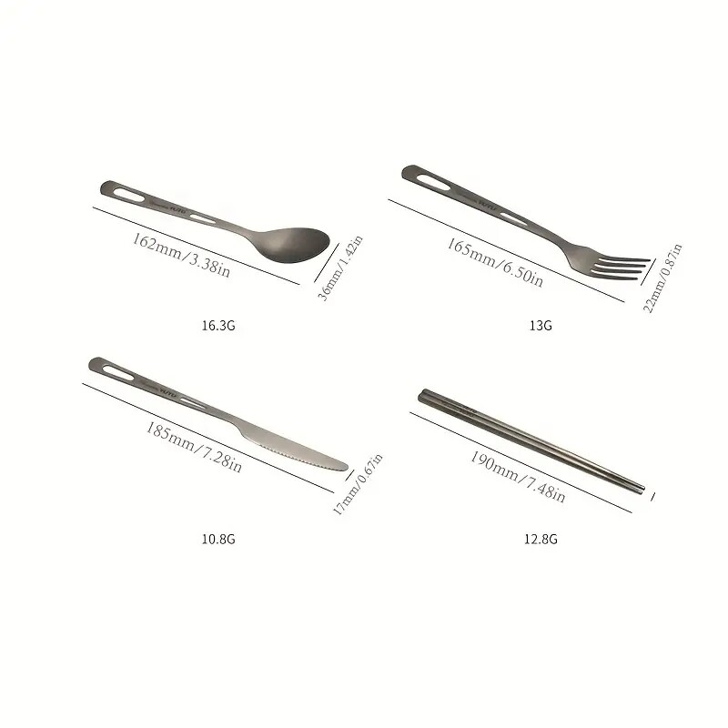 Gryno titano peilių, šakučių ir šaukštų stalo įrankių rinkinys lazdelės lauko kempingas Nešiojamas keliaujantis lauko kempingas Titano kempingas