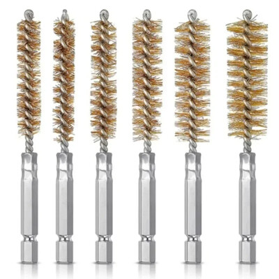 6 tk/komplekt puuriharjad 1/4" kuusnurkne liides takkide poleerimiseks Roostevabast terasest vasest nailonist harjastega traatharjade eemaldamiseks