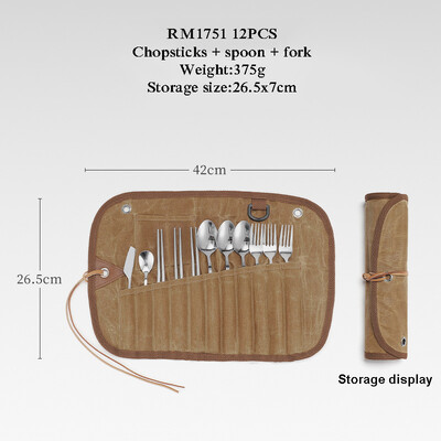 Lauko stalo įrankių laikymo krepšys Daugiafunkcis stalo įrankių rinkinys Laikymo krepšys Nerūdijančio plieno šaukštas lazdelės šakutė vaškuota drobė