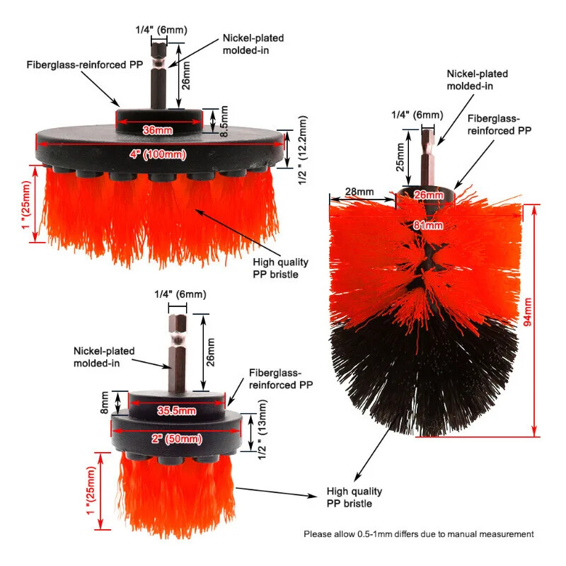 Kolmeosaline elektriline puurihari auto velgedele Põranda seinapuhastus Suure võimsusega auto puhastushari