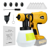 1000 ml belaidis elektrinis purškimo pistoletas bešepetinis dažų purkštuvas automobilių baldų dangos aerozoliui, skirtas Dewalt 20 V baterijai (be baterijos)