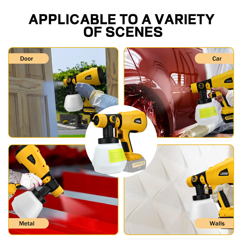 1000 ml belaidis elektrinis purškimo pistoletas bešepetinis dažų purkštuvas automobilių baldų dangos aerozoliui, skirtas Dewalt 20 V baterijai (be baterijos)