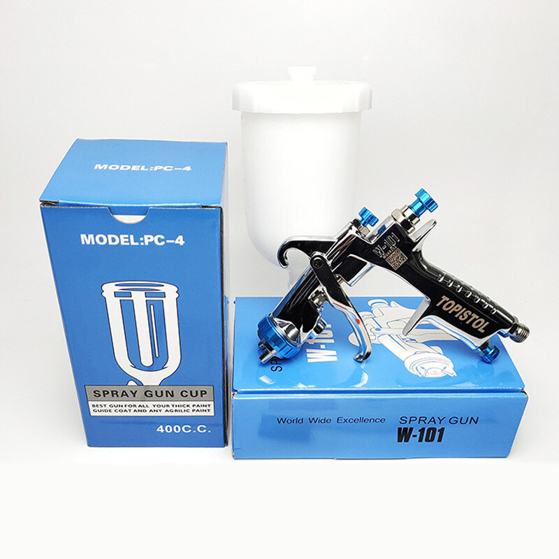 Kvaliteetne HVLP Gravity pihustuspüstol 400CC plastpott metallist tass 1,3/1,8 mm W101 autentne pihusti pneumaatiline värvi pihusti tööriist