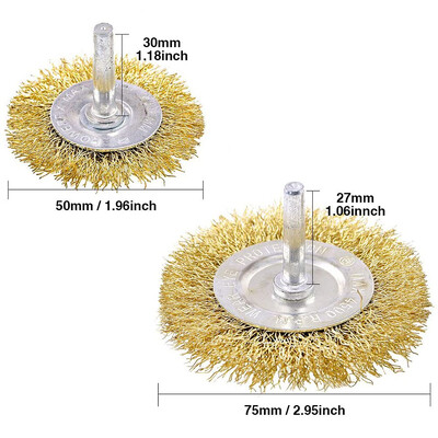 0,3 mm vielinio šepečio rato taurelės šepečių rinkinys, 9 pakuotės stambiu gofruotu 1/4 colio kotu vielinis ratas, skirtas gręžimo tvirtinimui