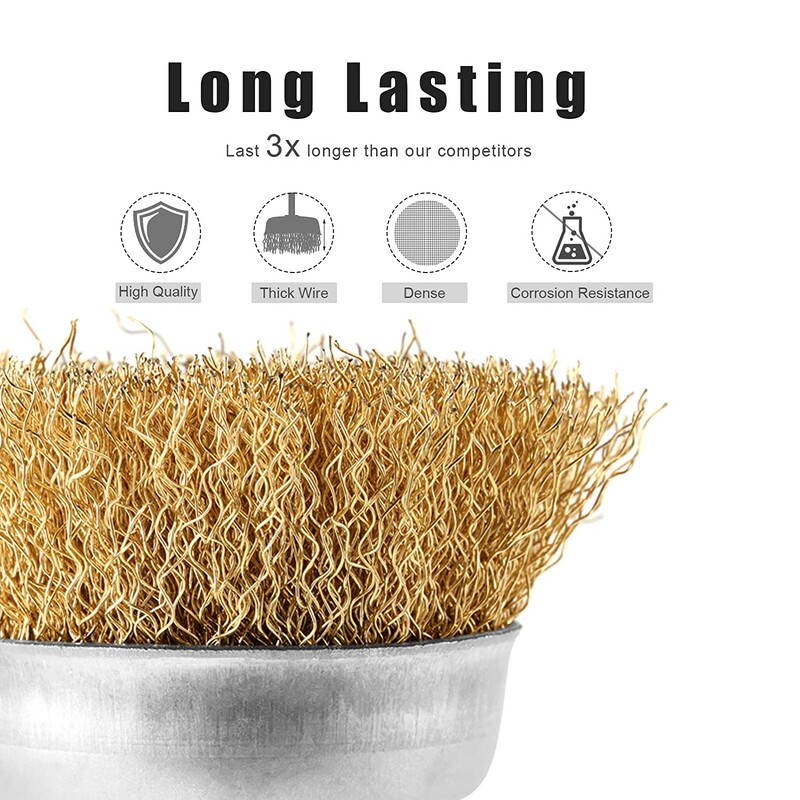 0,3 mm vielinio šepečio rato taurelės šepečių rinkinys, 9 pakuotės stambiu gofruotu 1/4 colio kotu vielinis ratas, skirtas gręžimo tvirtinimui