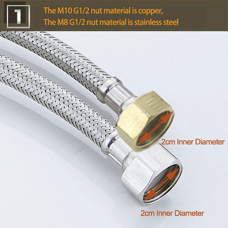 M10/M8 G1/2 Slavine s pletenim crijevom od nehrđajućeg čelika Mješovita dovodna cijev za toplu i hladnu vodu Vodena cijev za umivaonik za umivaonik 80cm1M1,5M2M