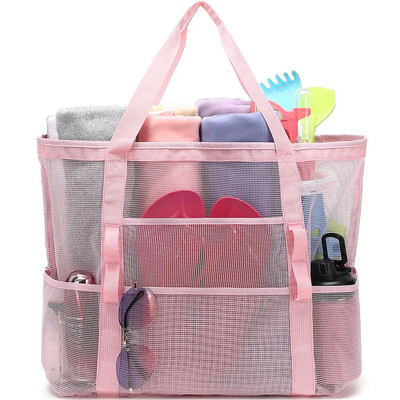 Tinklinis paplūdimio krepšys, atsparus vandeniui, atsparus smėliui – didelis nešiojamasis baseino krepšys moterims, būtini paplūdimio reikmenys