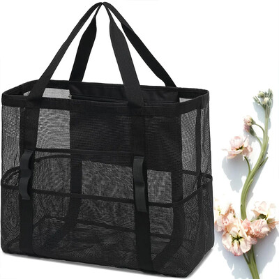 Tinklinis paplūdimio krepšys, atsparus vandeniui, atsparus smėliui – didelis nešiojamasis baseino krepšys moterims, būtini paplūdimio reikmenys