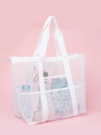 Tinklinis paplūdimio krepšys, atsparus vandeniui, atsparus smėliui – didelis nešiojamasis baseino krepšys moterims, būtini paplūdimio reikmenys