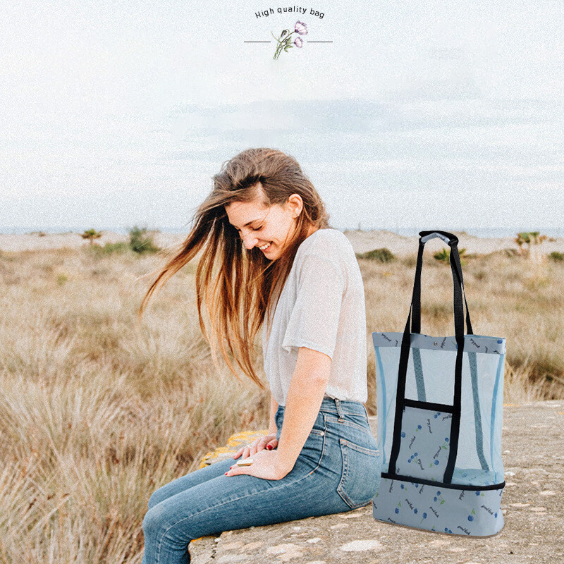 Didelės talpos moteriškas tinklinis skaidrus krepšys Dviejų sluoksnių šilumą išsaugantys dideli paplūdimio krepšiai iškylai