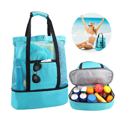 High Capacity Women Mesh Transparent Bag Double-layer Heat Preservation Large Picnic Beach Bags Tote Office Lunch Snacks Bag