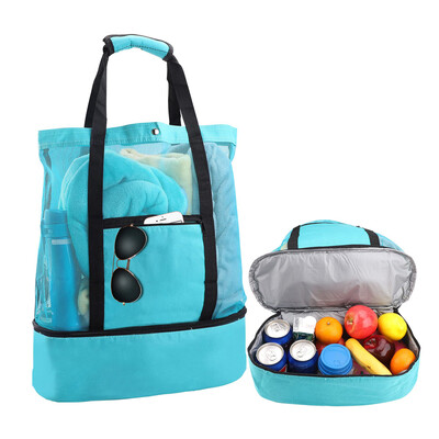 Didelės talpos moteriškas tinklinis skaidrus krepšys Dviejų sluoksnių šilumą išsaugantis Didelis iškylų paplūdimio krepšiai Nešiojami biuro pietų užkandžių krepšiai