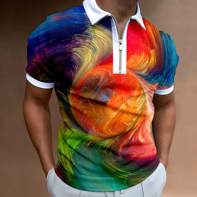 2023 m. nauji Europos ir Amerikos tarpvalstybiniai vyrų laisvalaikio 3D skaitmeninio spausdinimo laisvi trumpomis rankovėmis POLO marškinėliai 