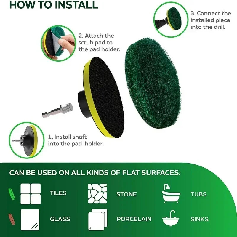 Elektrinių grąžtų šepečių rinkinys Elektrinio valymo šepečio įrankis, skirtas automobilių plytelėms Vonios šepetys Vonios kambario virtuvės Plastikiniai šveitimo šepečiai