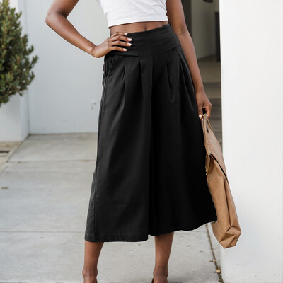 Γυναικείο καλοκαιρινό παντελόνι για γυναίκες 2024 Βαμβακερό λινό συν μέγεθος Παντελόνι φαρδύ πόδι Στερεό κομψό χαλαρό OL Νεαρή μόδα καθημερινό ελαστικό παντελόνι