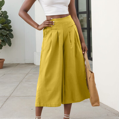 Γυναικείο καλοκαιρινό παντελόνι για γυναίκες 2024 Βαμβακερό λινό συν μέγεθος Παντελόνι φαρδύ πόδι Στερεό κομψό χαλαρό OL Νεαρή μόδα καθημερινό ελαστικό παντελόνι