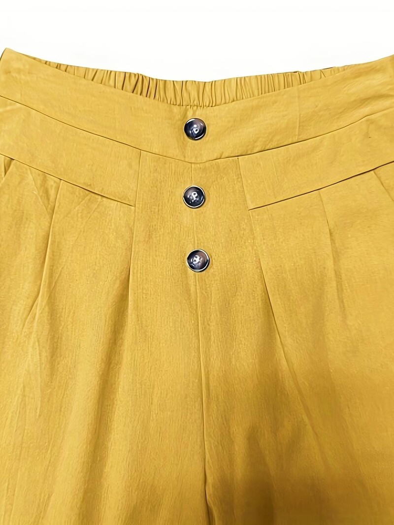 Tugevad nööbiga laiad püksid, vabaaja püksid kevadeks ja suveks, naiste riided