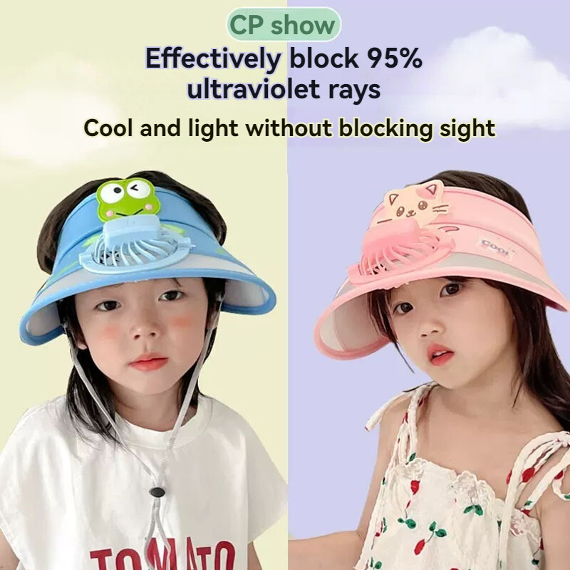 Päikesevisir koos ventilaatoriga lastele Päikesesirmi müts koos ventilaatoriga ventilaatoriga 3 käiguga tuulekiirus ja USB laetav suure ala päikesekaitse