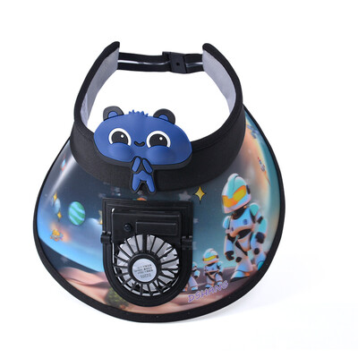 Laste päikesemüts koos ventilaatoriga, suur päikesekaitse, reguleeritav laste päikesekaitsemüts õues USB ventilaator päikesemüts Multifilm beebivisiirid