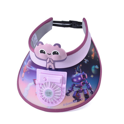 Laste päikesemüts koos ventilaatoriga, suur päikesekaitse, reguleeritav laste päikesekaitsemüts õues USB ventilaator päikesemüts Multifilm beebivisiirid