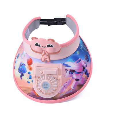 Laste päikesemüts koos ventilaatoriga, suur päikesekaitse, reguleeritav laste päikesekaitsemüts õues USB ventilaator päikesemüts Multifilm beebivisiirid