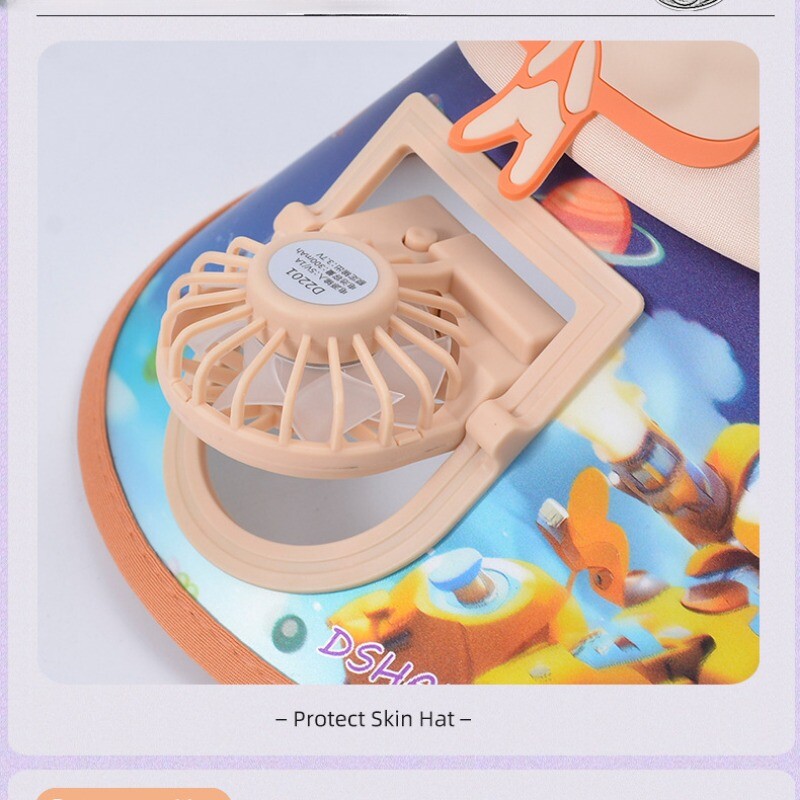 Laste päikesemüts koos ventilaatoriga, suur päikesekaitse, reguleeritav laste päikesekaitsemüts õues USB ventilaator päikesemüts Multifilm beebivisiirid