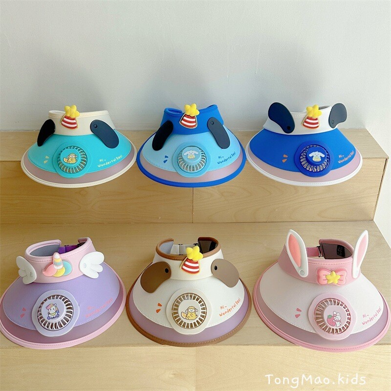 Korea beebimüts ventilaatoriga multifilmi päikesemüts poistele tüdrukutele rannareisid lastele rannamüts Reguleeritavad päikesekaitsetarvikud