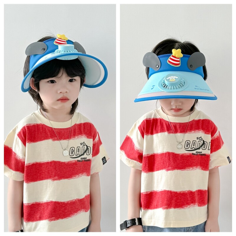 Korea beebimüts ventilaatoriga multifilmi päikesemüts poistele tüdrukutele rannareisid lastele rannamüts Reguleeritavad päikesekaitsetarvikud