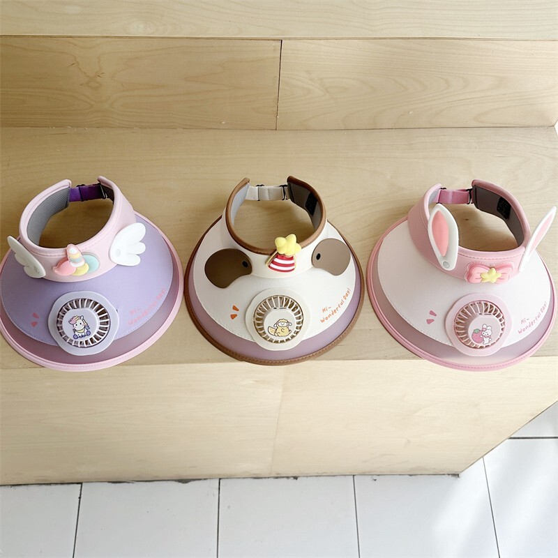 Korea beebimüts ventilaatoriga multifilmi päikesemüts poistele tüdrukutele rannareisid lastele rannamüts Reguleeritavad päikesekaitsetarvikud