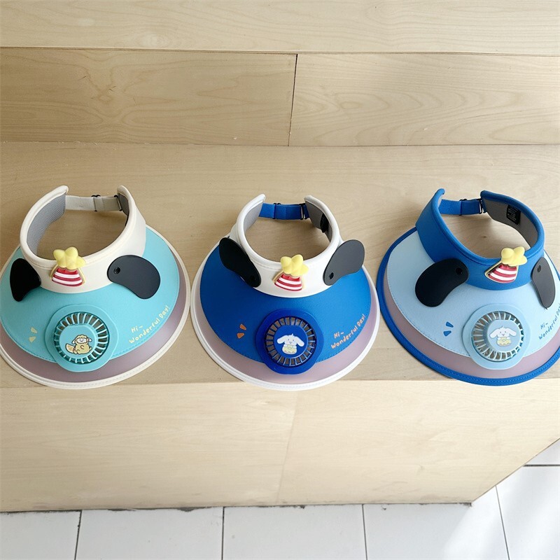 Korea beebimüts ventilaatoriga multifilmi päikesemüts poistele tüdrukutele rannareisid lastele rannamüts Reguleeritavad päikesekaitsetarvikud