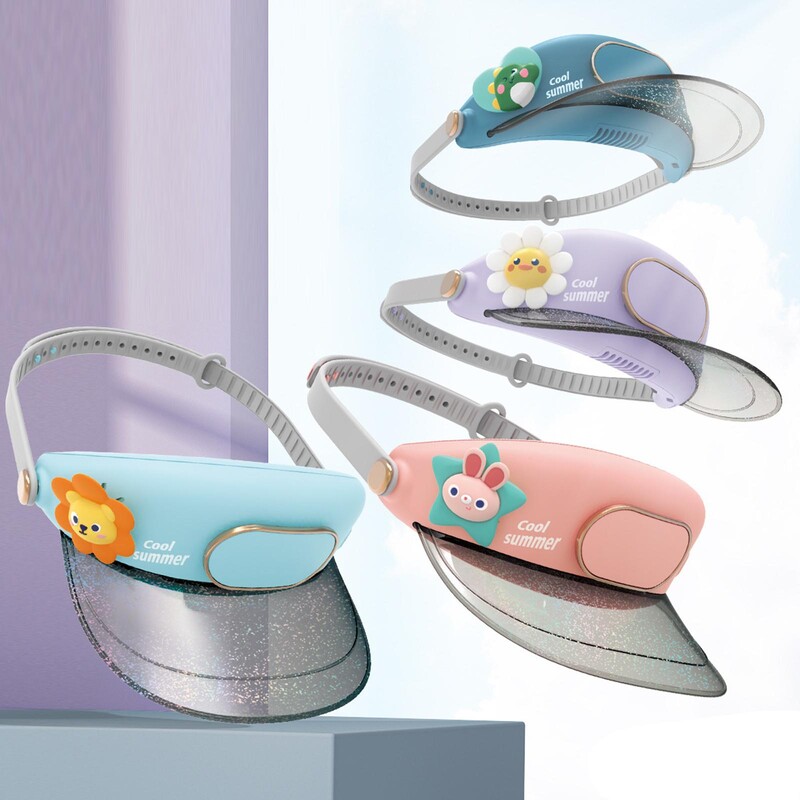 Jahutusventilaatorimüts visiiriga reguleeritava pea ümbermõõduga lastele Kaasaskantav telkimis miniventilaator USB-müts Ventilaator jahutus suveks